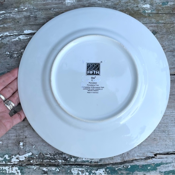 222 Fifth Eliza teal Blue & white floral dinner plate - Picture 4 of 4